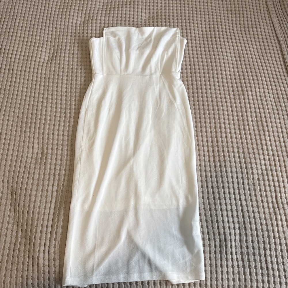 Here Comes The Sun Midi Dress Strapless Bodycon Womens Large White Minimalist